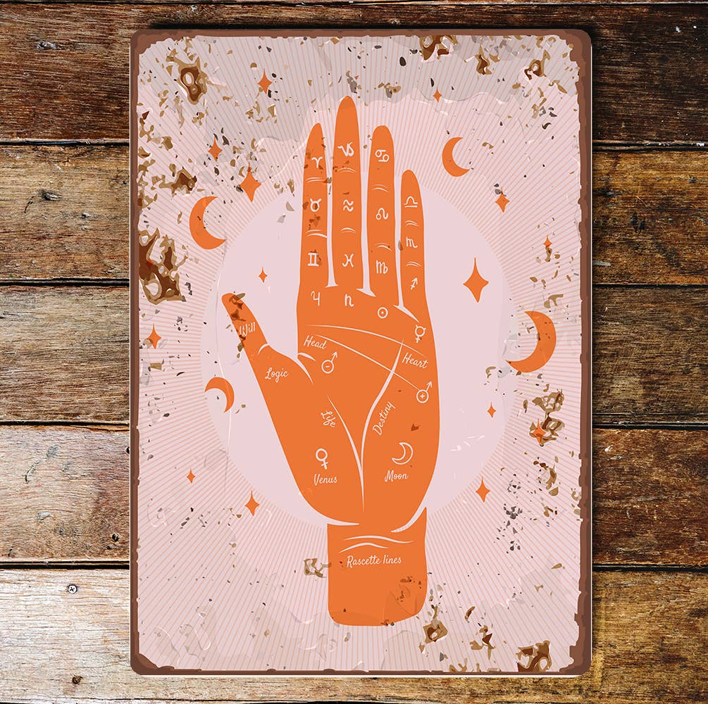 palm reading tarot moon sun Palmistry Metal Wall Sign Plaque