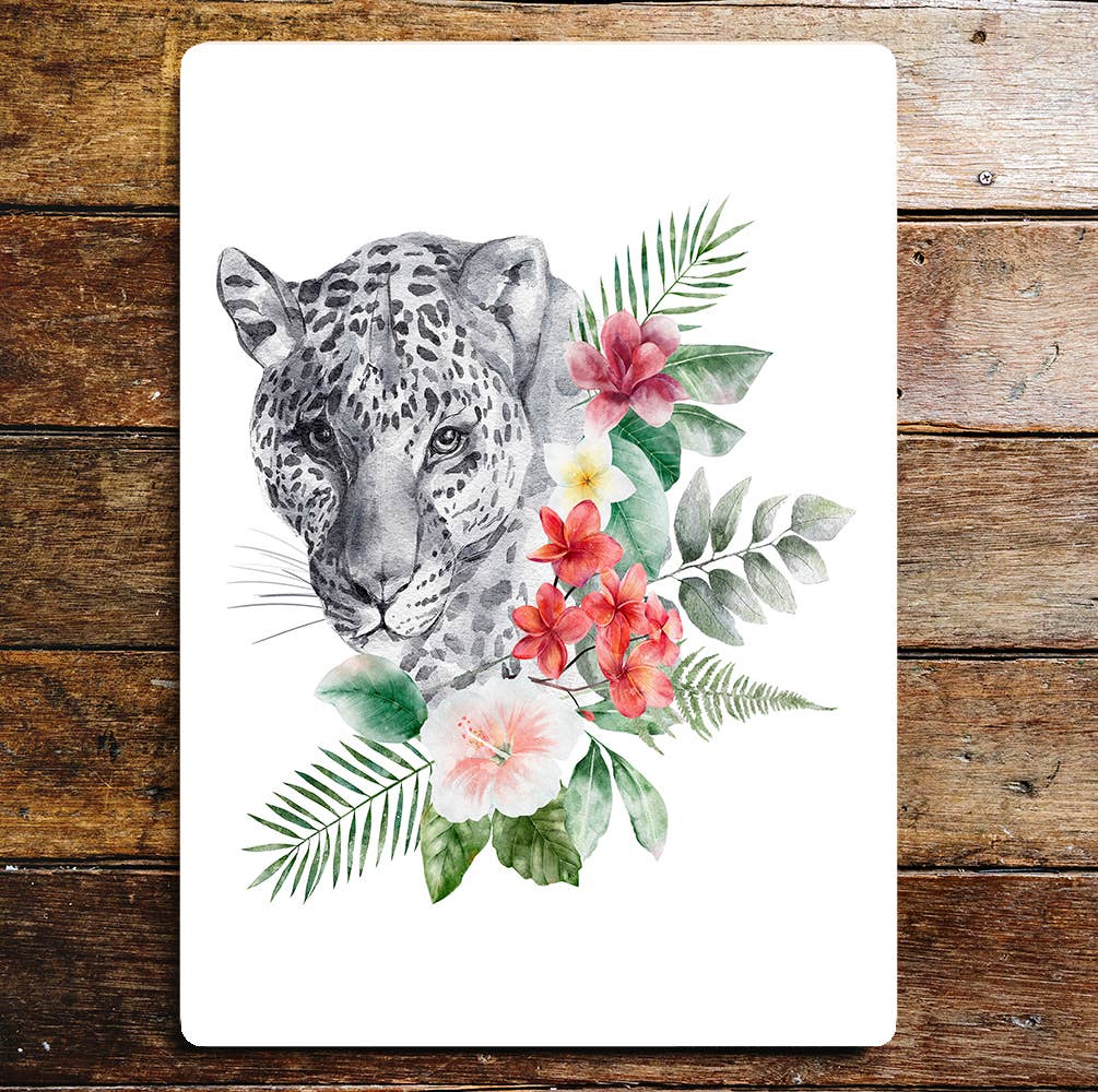 Leopard Watercolour Animal Flower | Metal Wall Sign Plaque