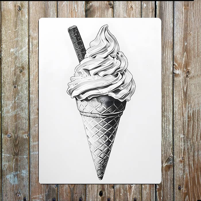 Black & White Ice Cream Cone Flake | Metal Sign Plaque