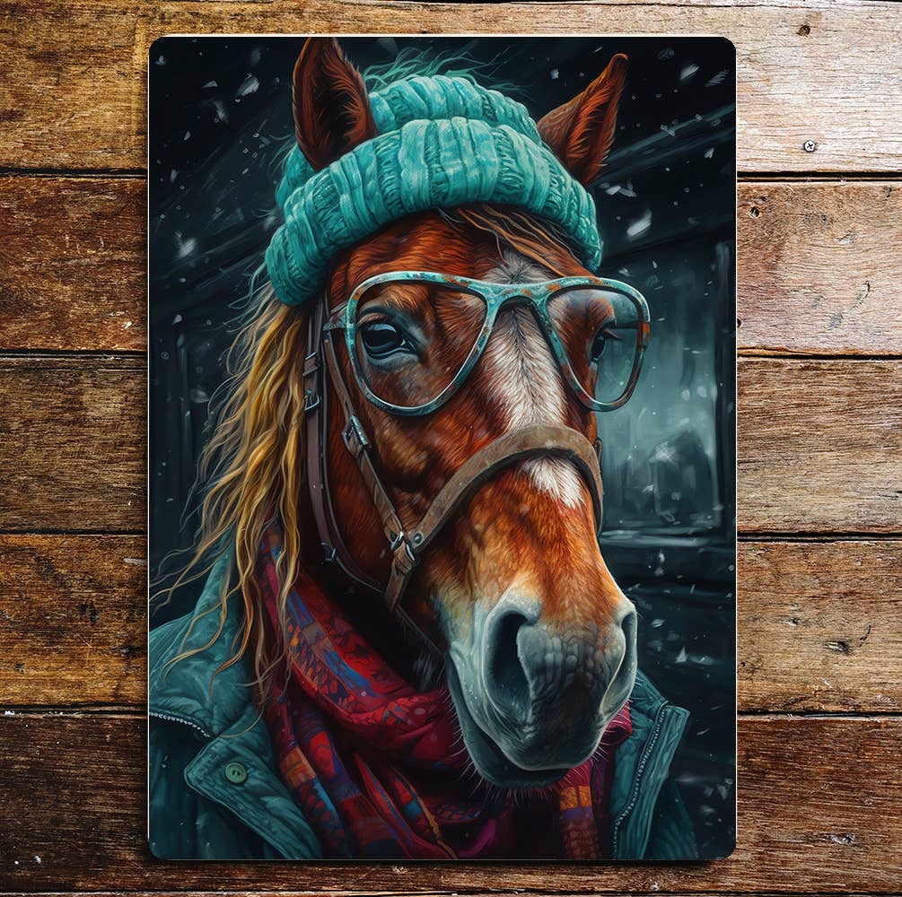 Horse Portrait Winter Time Fun | Metal Sign Plaque