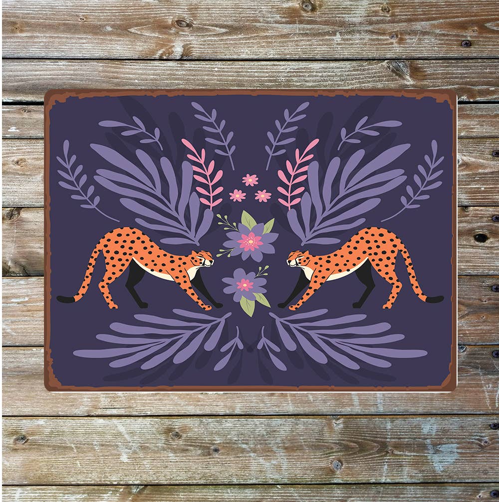 Cheetah Safari art purple | Metal Sign Plaque
