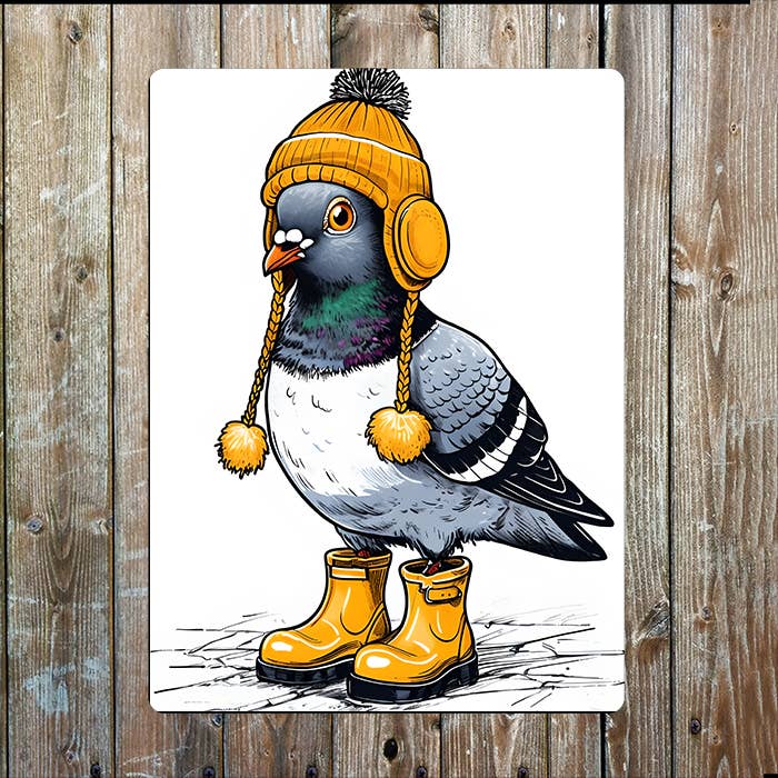 Pigeon Wellintons and Hat Nautical Metal Sign Plaque