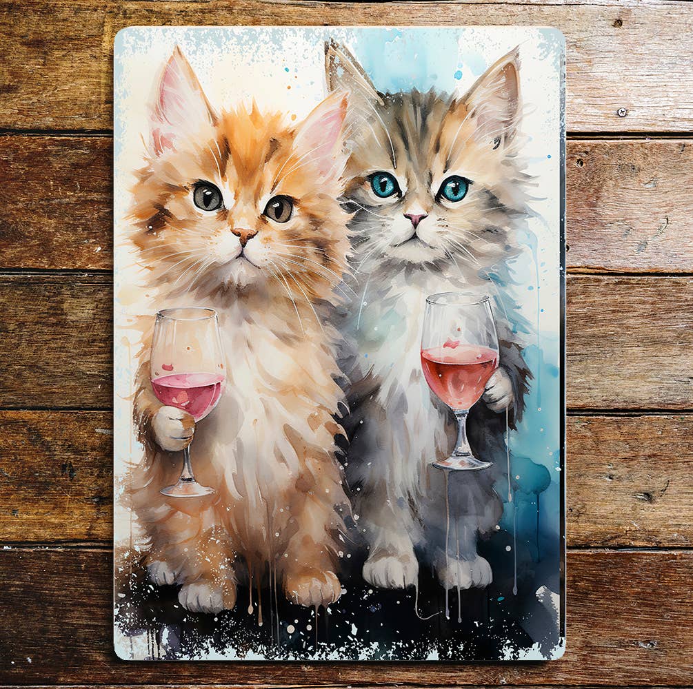 Chic Chic Cats Drinks Kitten Wine | Metal Sign Plaque