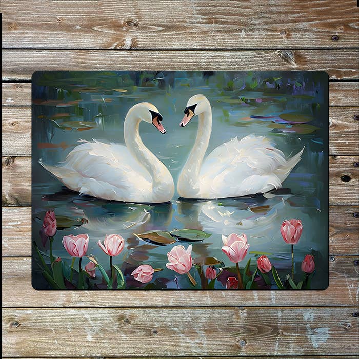 Elegant White Swans Floating | Flowers | Metal Sign Plaque