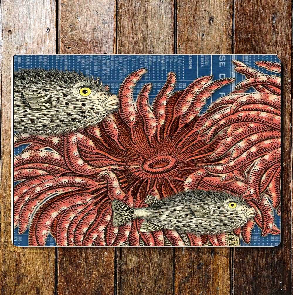 Puffer Fish Sea Life Coral Metal Sign Plaque