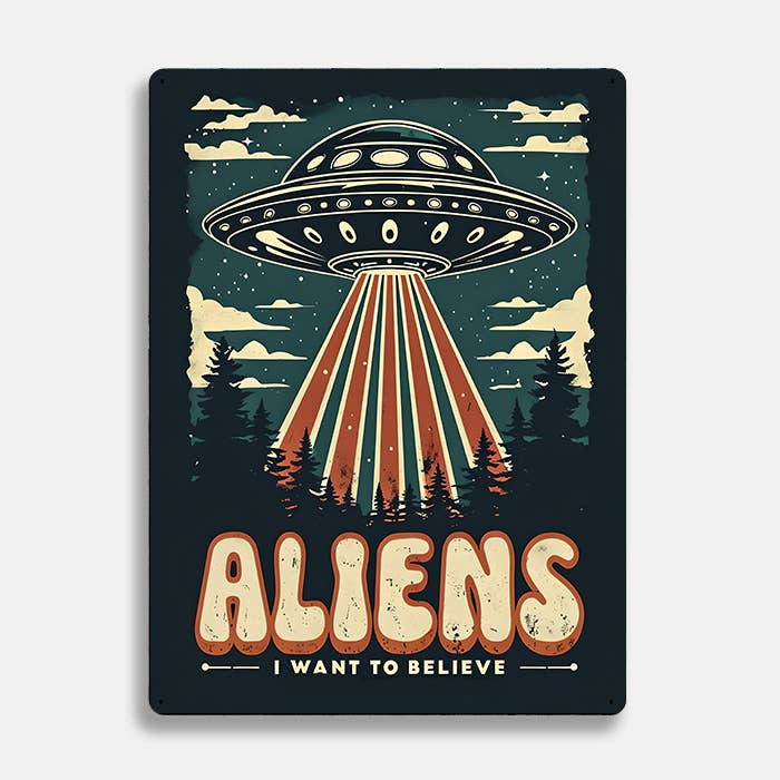 Vintage UFO I Want To Believe Alien | Metal Sign Plaque