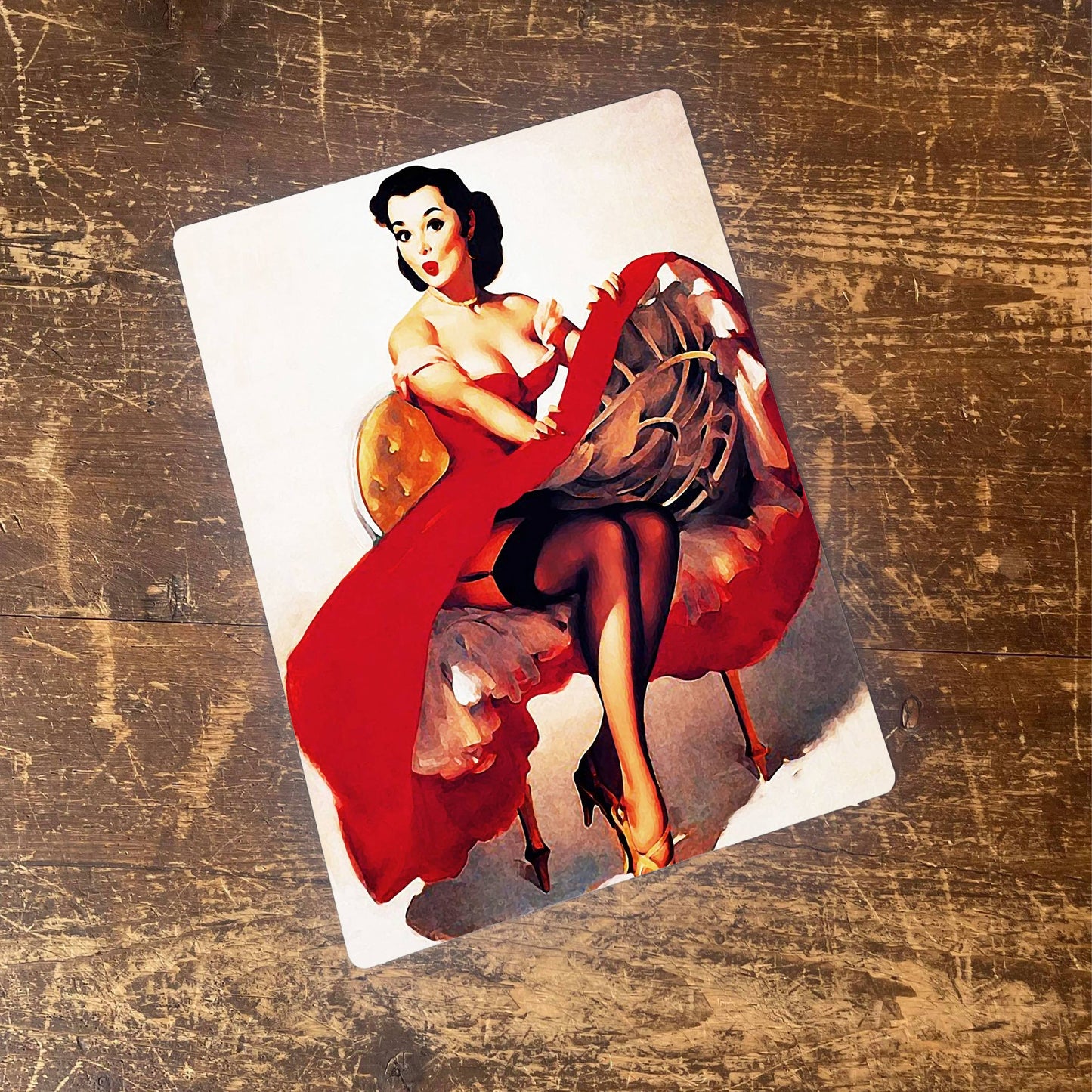 Pinup Girl Red Dress Metal Pin Up Girl Wall Sign