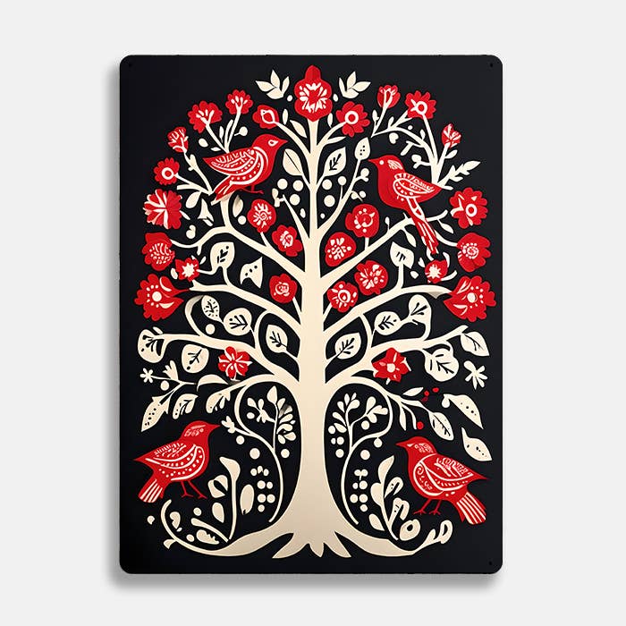 ree With Red Birds scandinavian folk Metal Sign Plaque