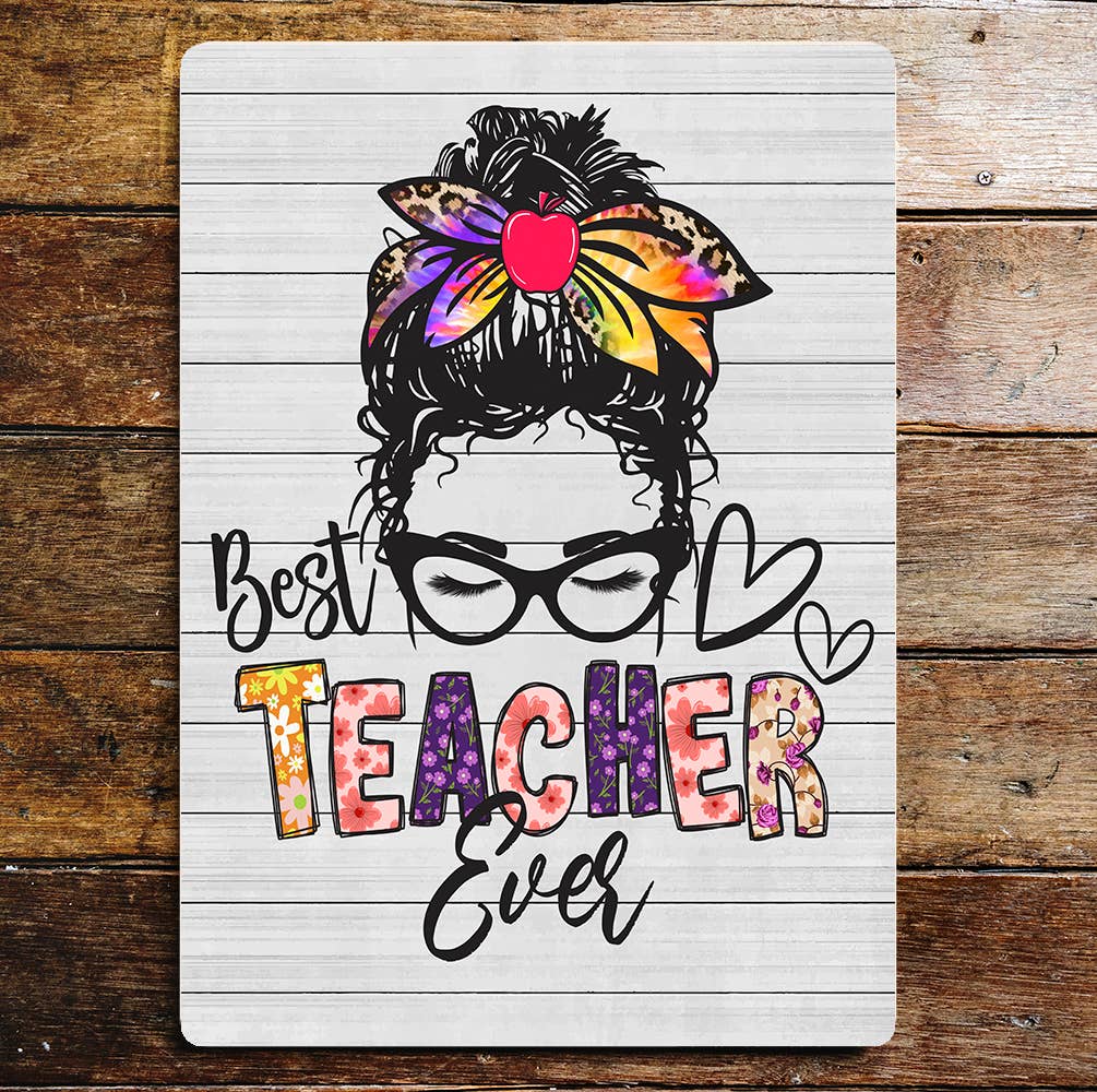 Best Teacher Ever Pin Up Girl Head | Metal Wall Sign