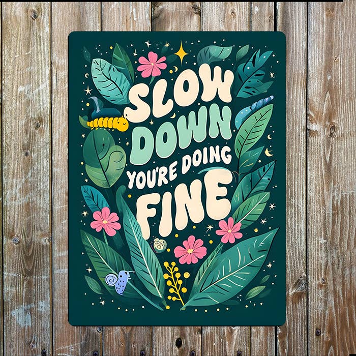 Slow Down You're Doing Fine Metal Sign Plaque
