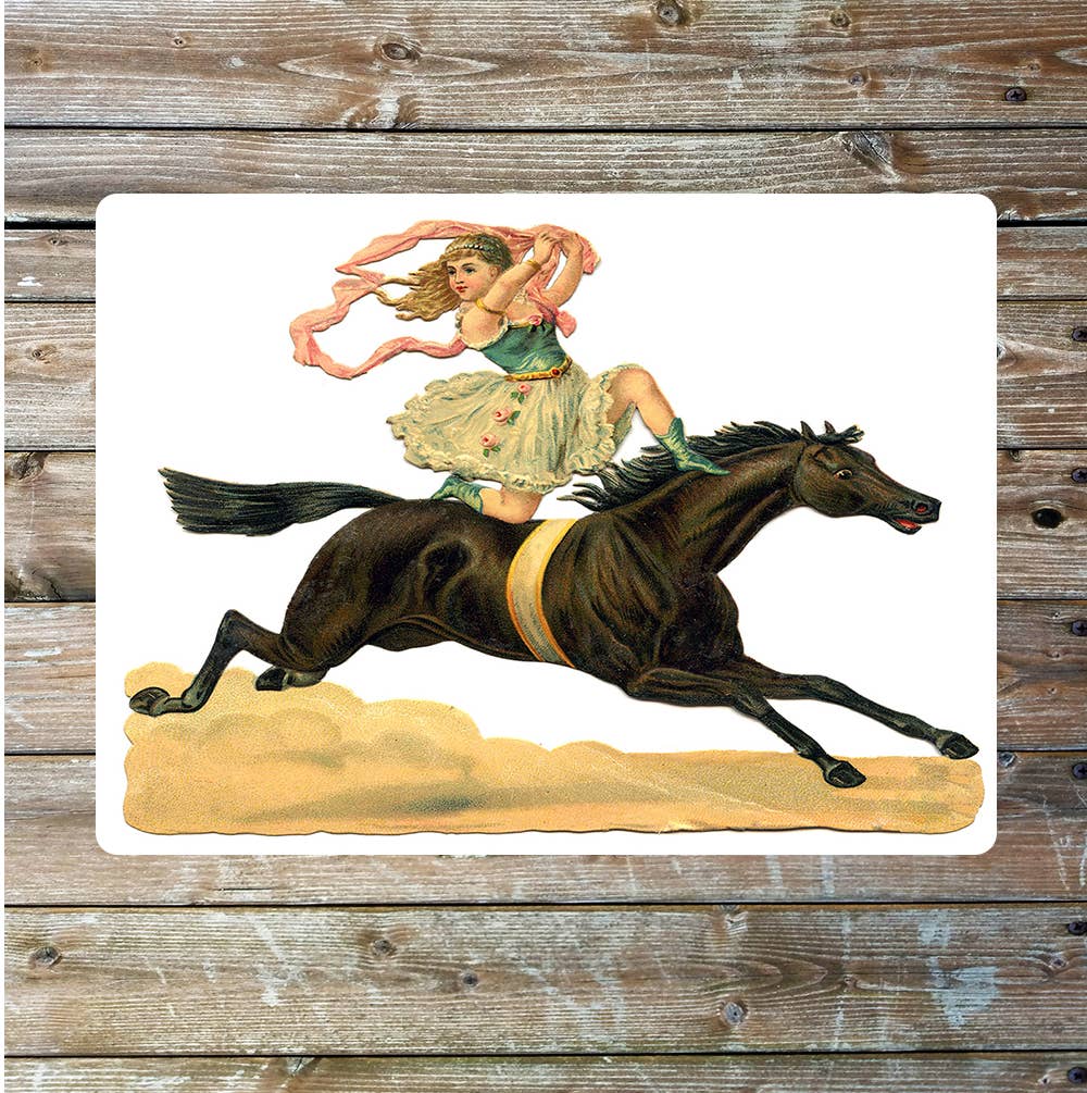 Girl riding horse wall art | Metal Sign Plaque
