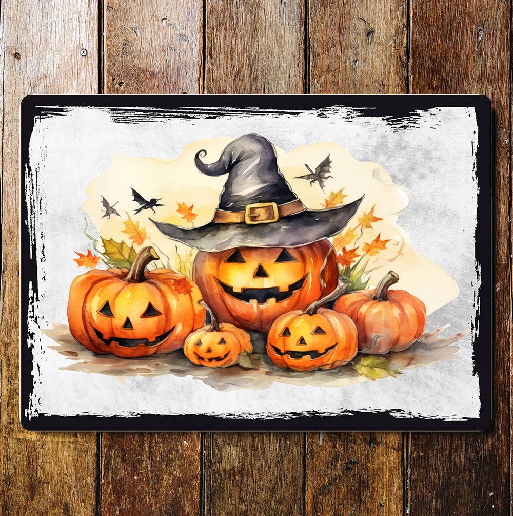 Happy Halloween Pumpkins Art | Metal Sign Plaque