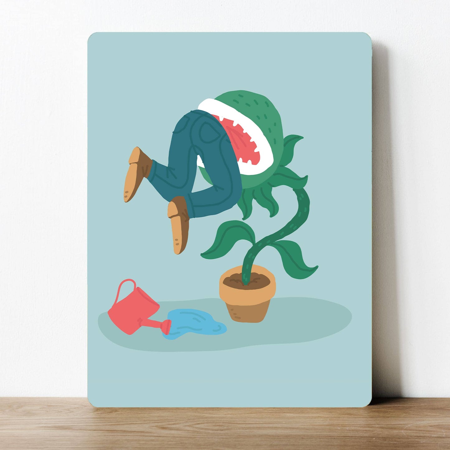 Venus Fly Trap eating Man Fun Cartoon | Metal Sign Plaque