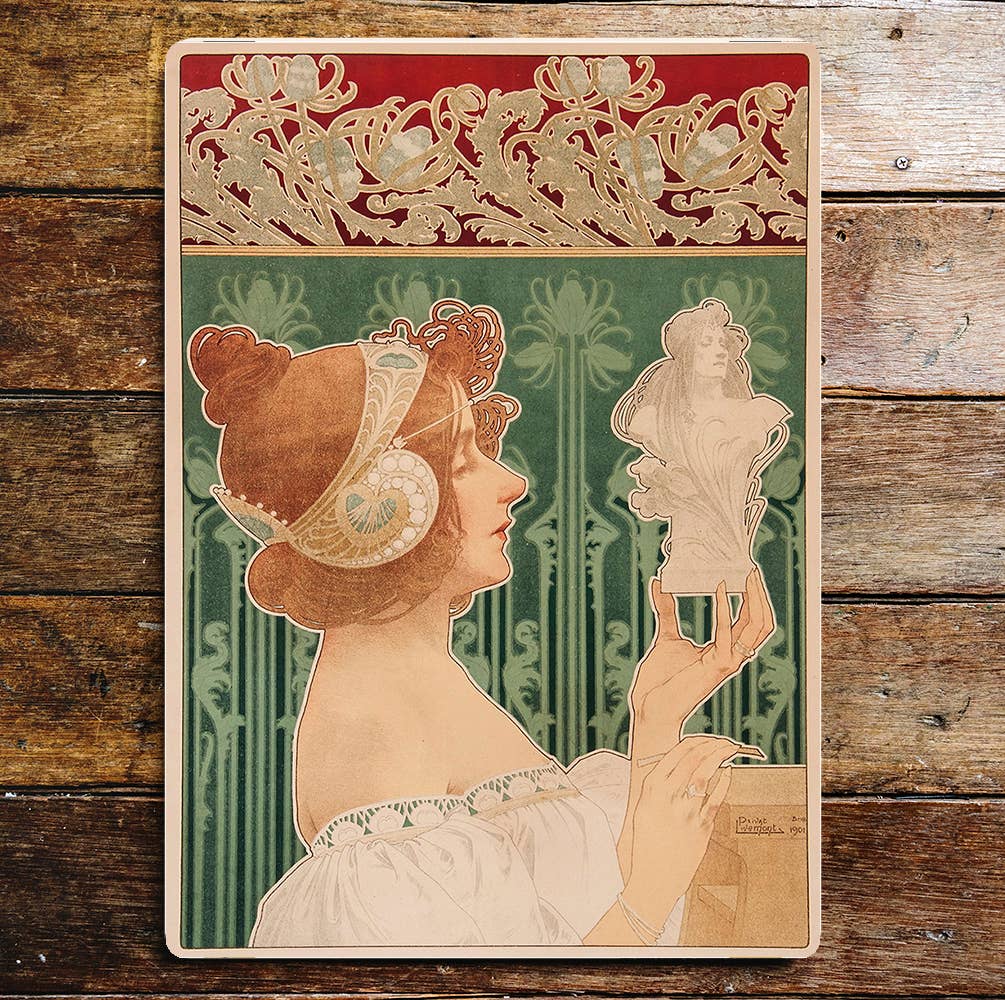 Vintage Lady Busk Head Jewels Red Green | Metal Sign Plaque
