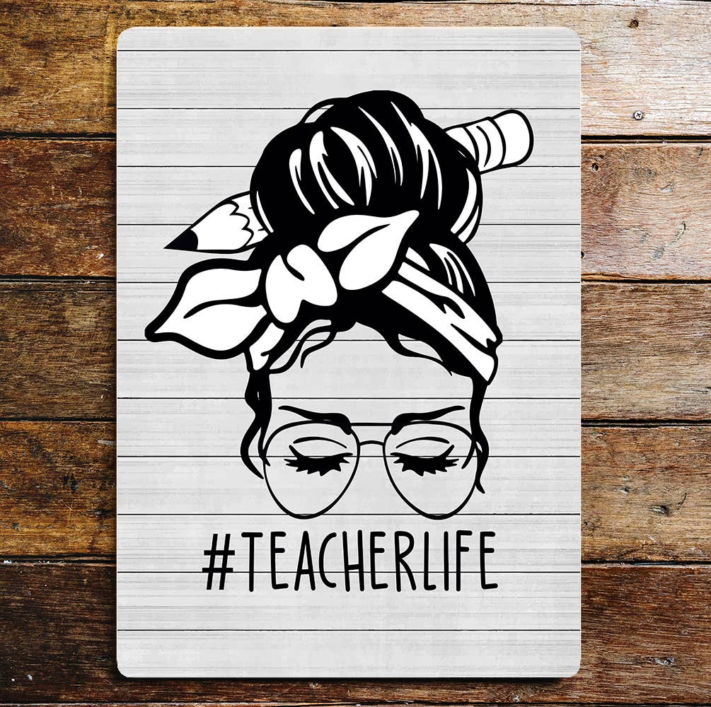 Teacher Life Pin Up Girl Head Metal Wall Sign