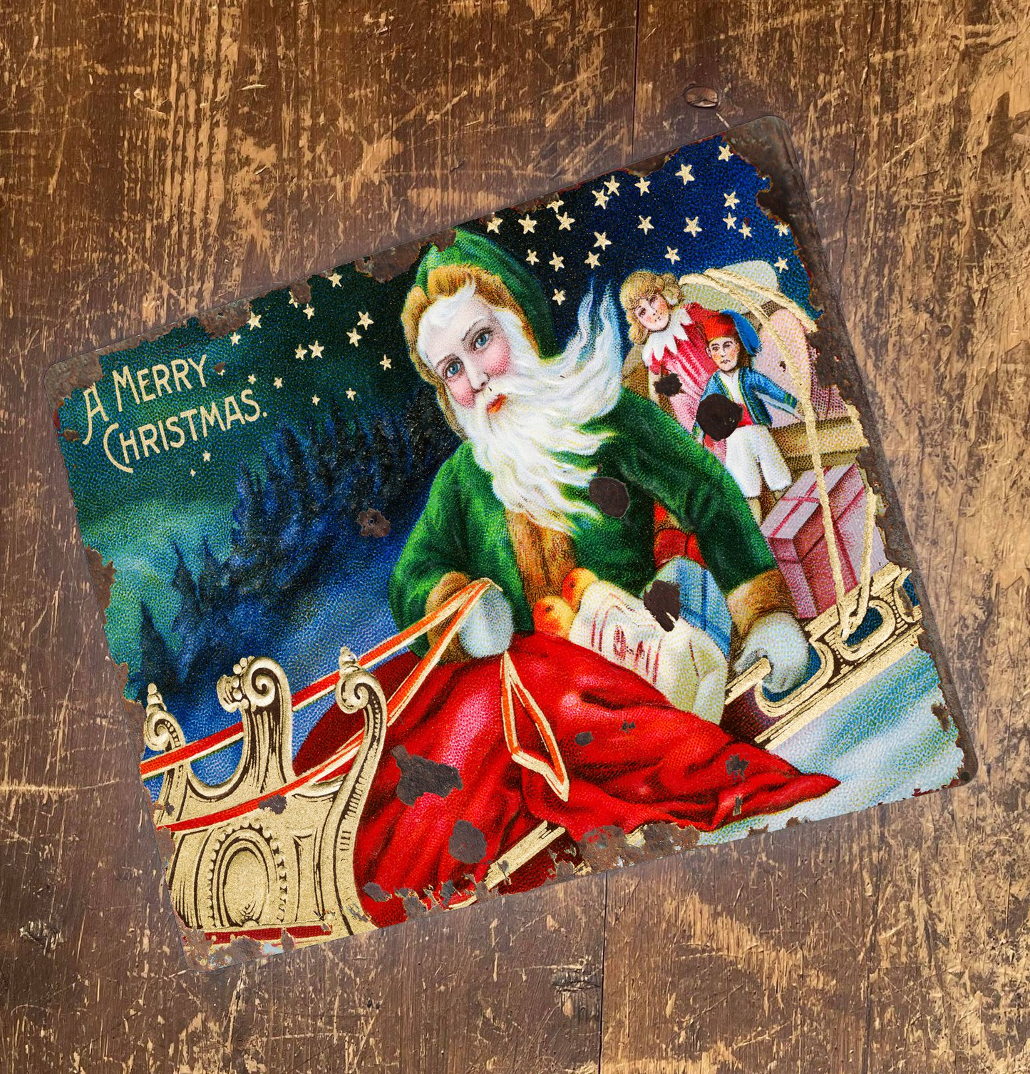 Vintage Santa Merry Christmas | Metal Vintage Wall Sign