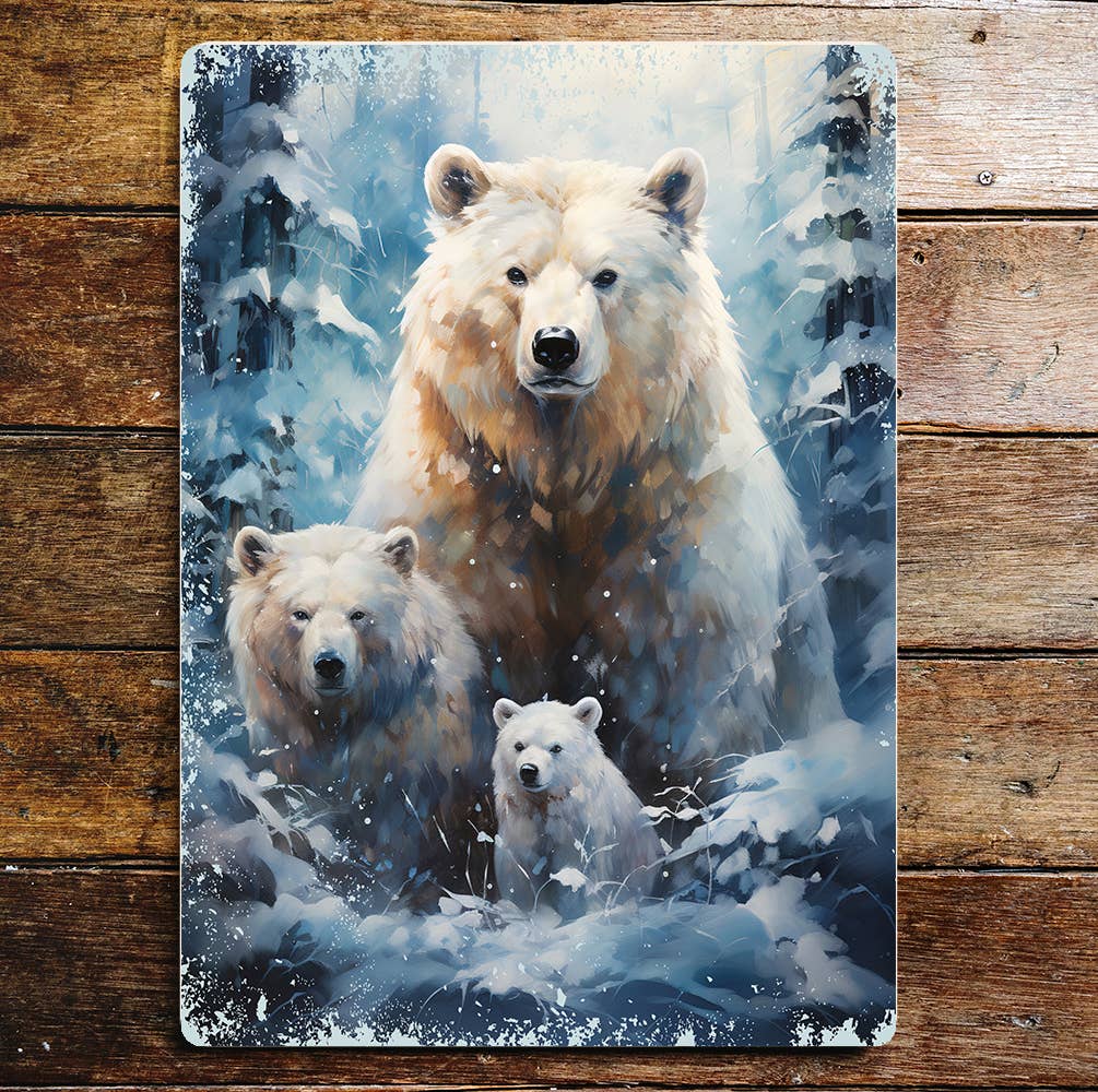 Polar Bears Ice Forest Nature Metal Sign Plaque