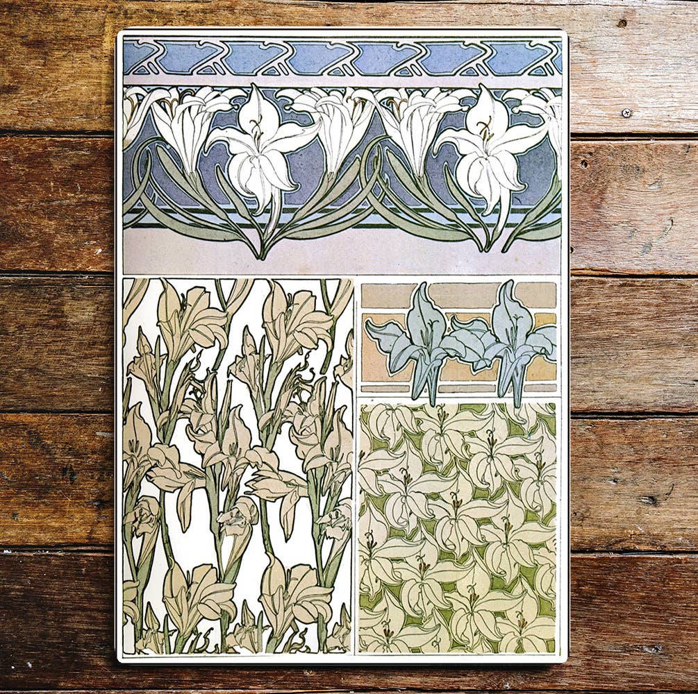 Art Deco Art Nouveau Flowers Green Blue | Metal Sign Plaque
