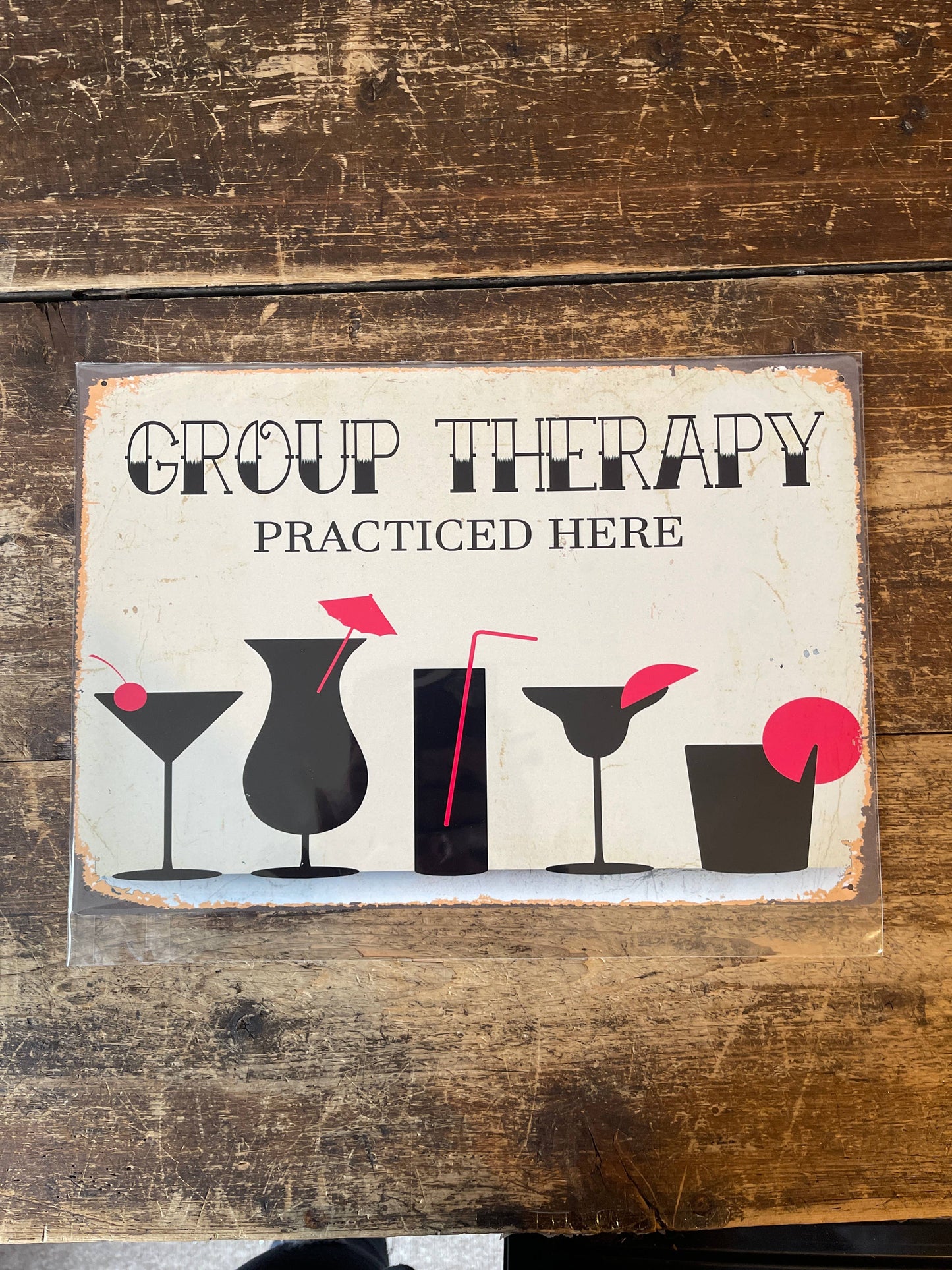 group Therapy Practiced here Bar Tin Sign | Metal Sign Plaque