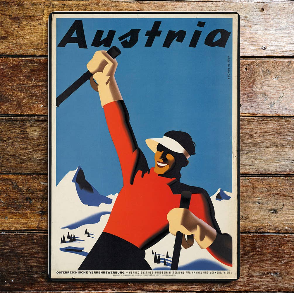 Austria Skiing Blue Skies Winter Sports | Metal Sign Plaque