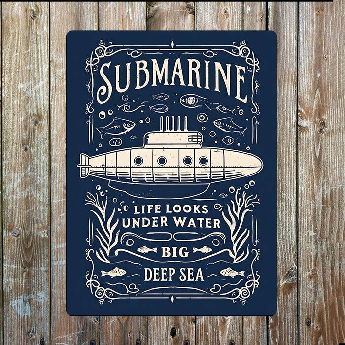 Submarine Under Sea Nautical Metal Sign Plaque