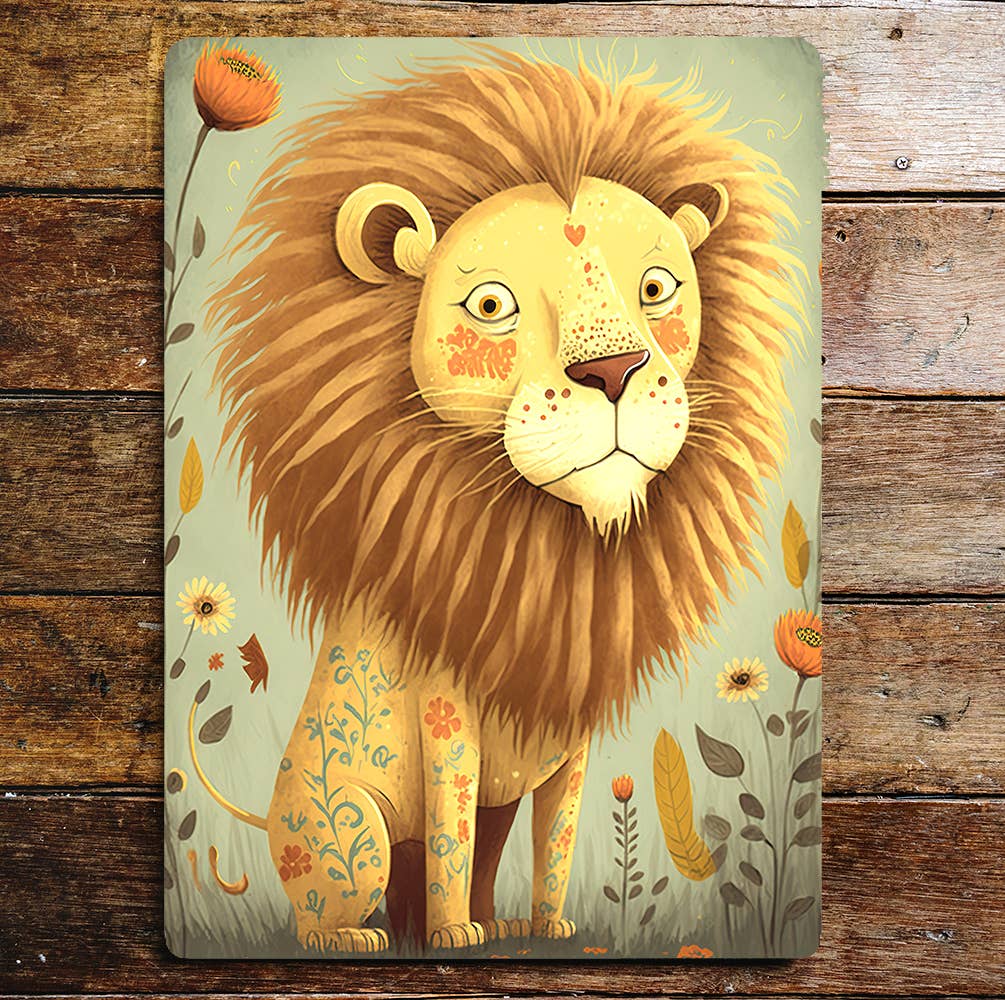 Cute Floral Lion Flowers Big Mane | Metal Sign Plaque