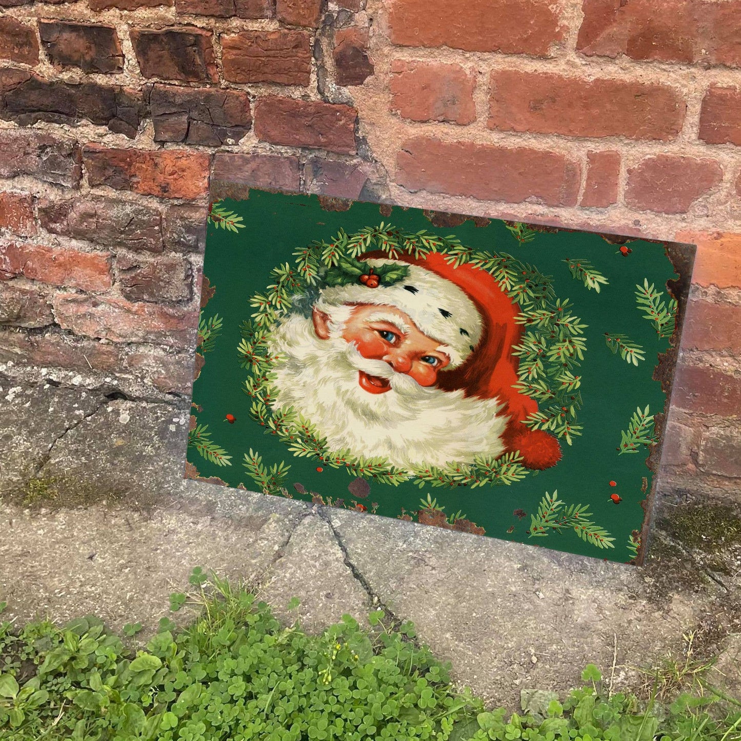 Vintage Green Father Christmas | Metal Vintage Wall Sign