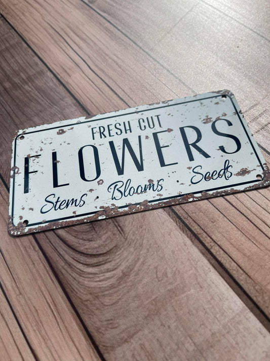 fresh cut flowers | Metal Vintage Sign Kitchen