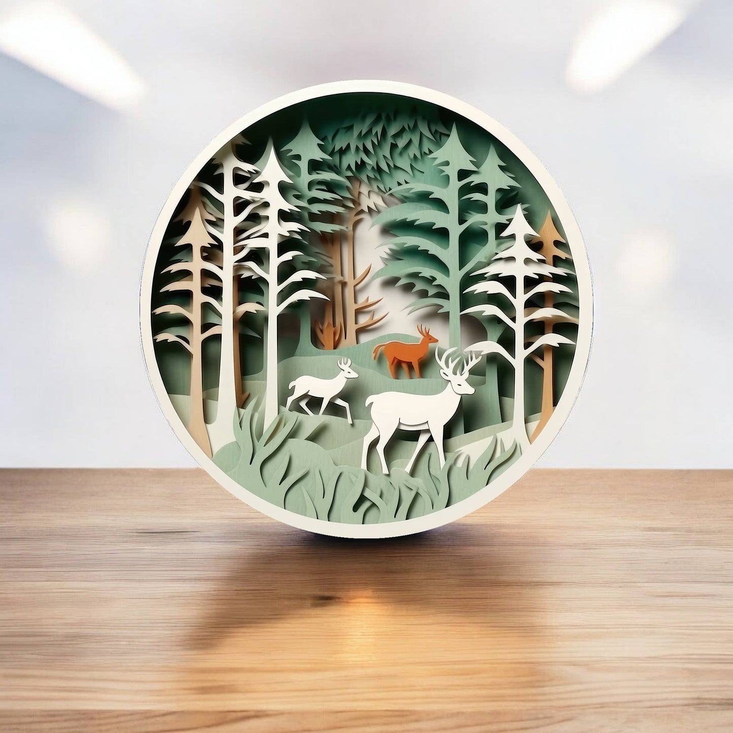 Deer in Forest Christmas Decoration Circle Metal Sign