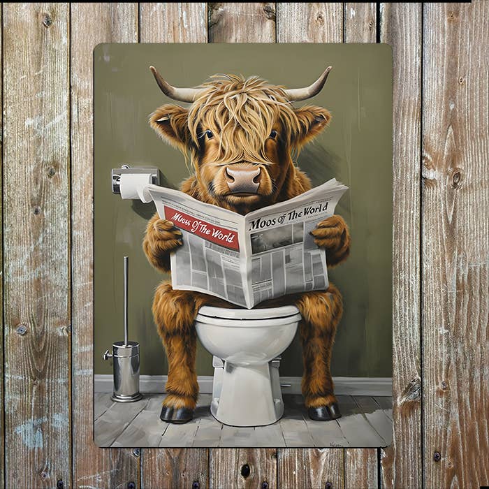 Highland Cow Green Toilet Bathroom | Metal Sign Plaque