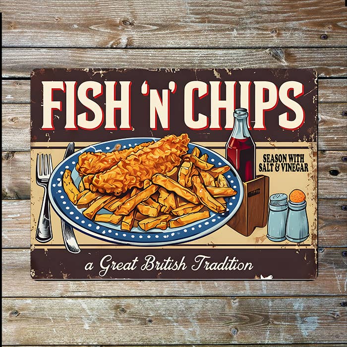 Fish & Chips Great British Vintage Metal Sign Plaque