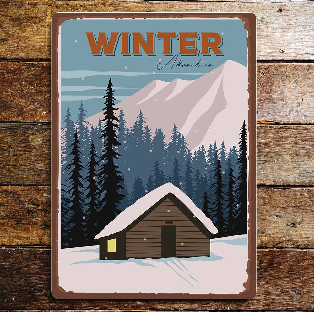 Winter village Cabin snow Wall | Metal Sign Plaque