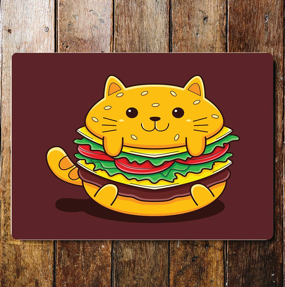 Cat Burgers Food Animals Kitchen Cute | Metal Wall Sign