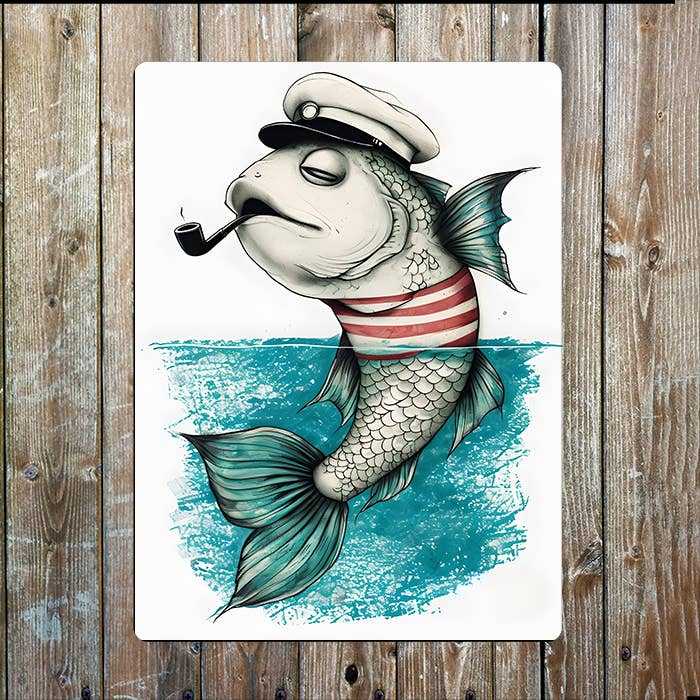 Fish Sailor Pipe Captain Nautical | Metal Sign Plaque