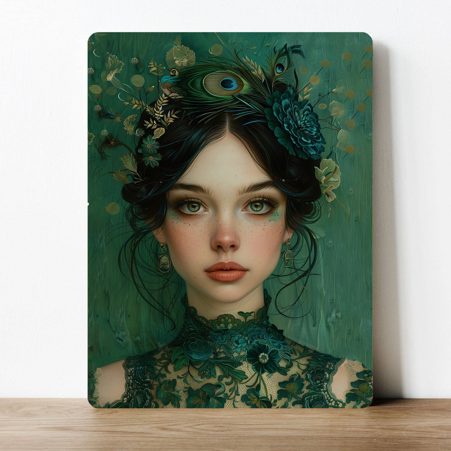Floral Lady Vintage Peacock Green | Metal Sign Plaque
