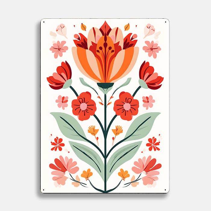 Flowers Floral scandinavian folk | Metal Sign Plaque