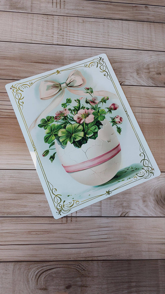 Vintage Easter Egg Floral Bouquet Flowers | Metal Sign Plaque