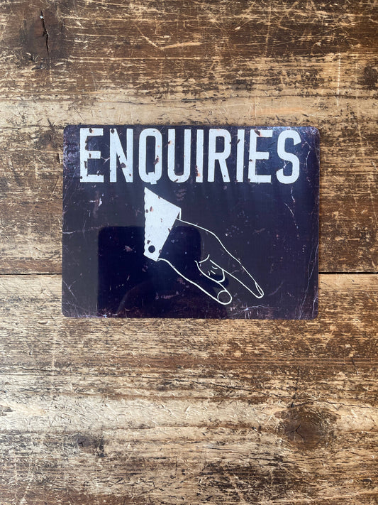 Enquiries Hand Pointing | Metal Wall Sign
