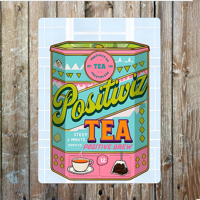 Tea Tin Illustration Metal Sign Plaque