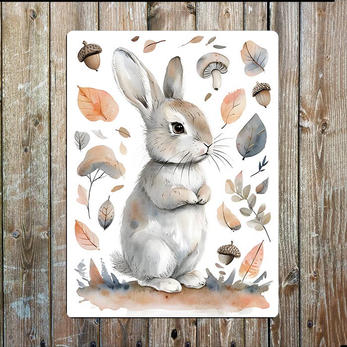 Rabbit Nature Watercolour Spring Metal Sign Plaque