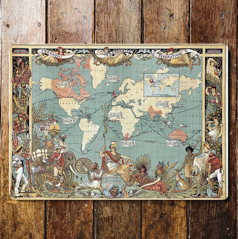 WORLD MAP vintage British Empire 1886 art | Metal Sign Plaque