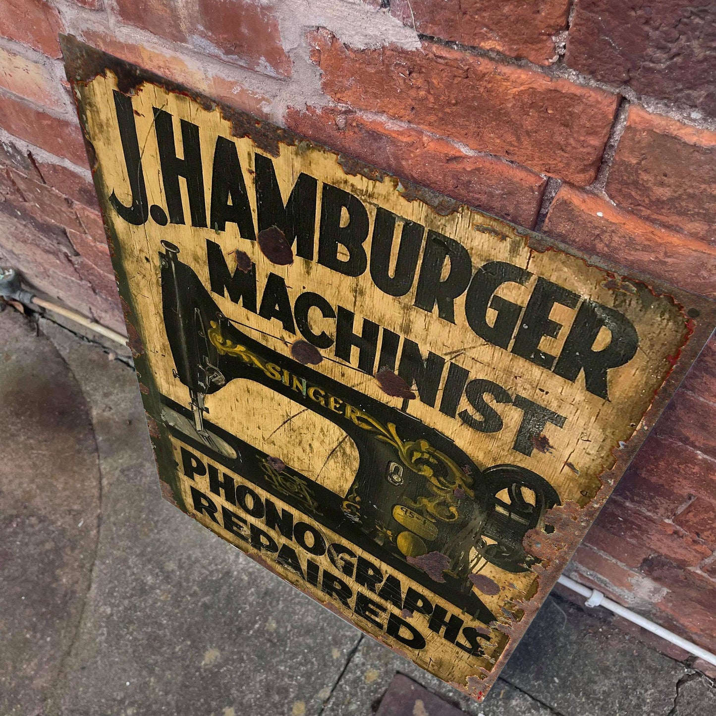 Hamburger Sewing Machine | Metal Advertising Wall Sign