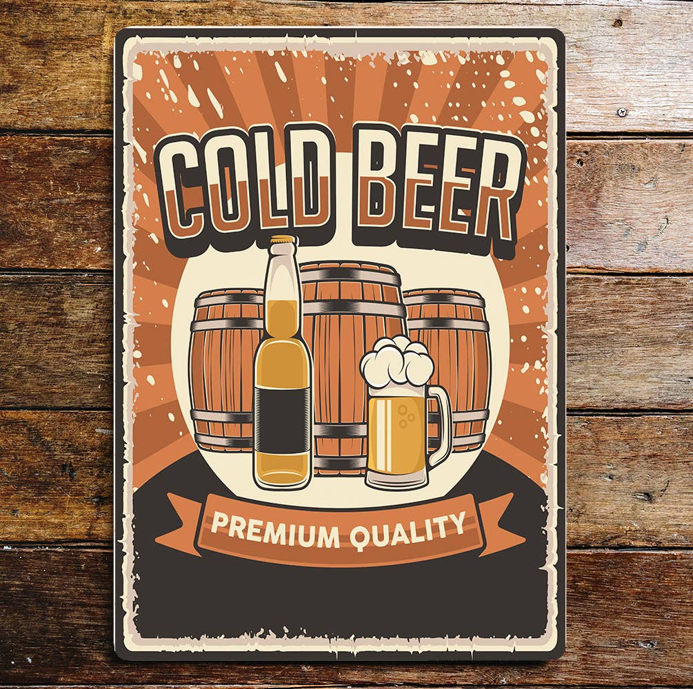 Retro Cold Beer Metal Wall Sign Plaque