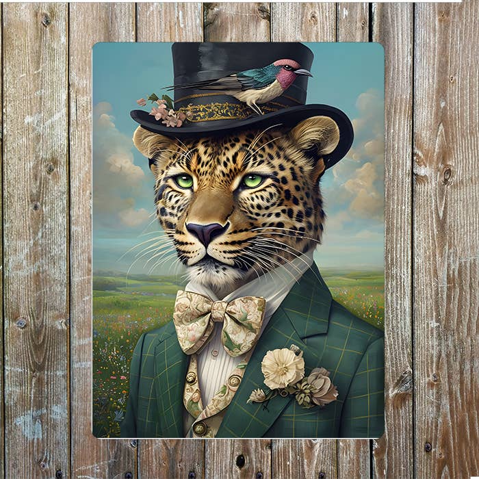 Leopard Dressed Elegantly Clothes | Metal Sign Plaque