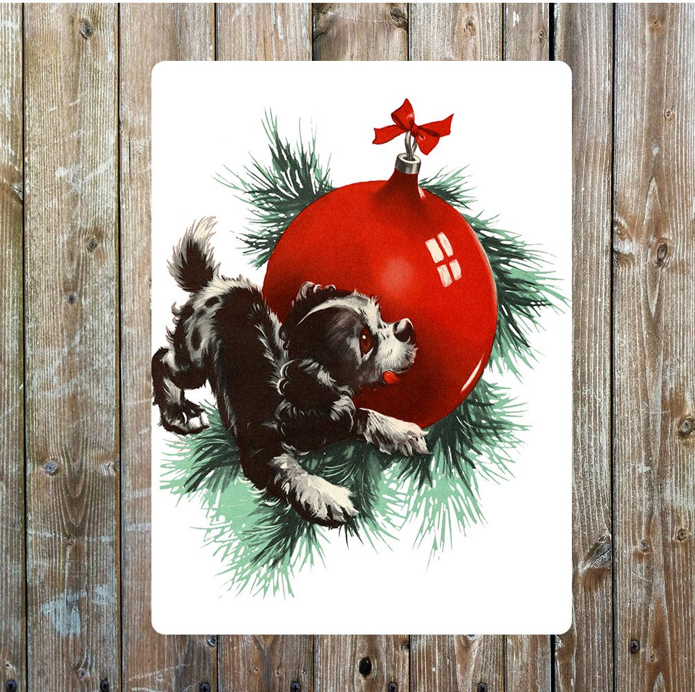 Christmas Bauble and Puppy | Metal Sign Plaque