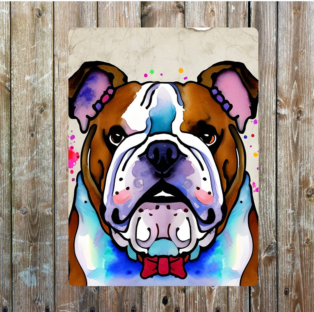 Bulldog Angry Rainbow Colours Bow Tie | Metal Sign Plaque