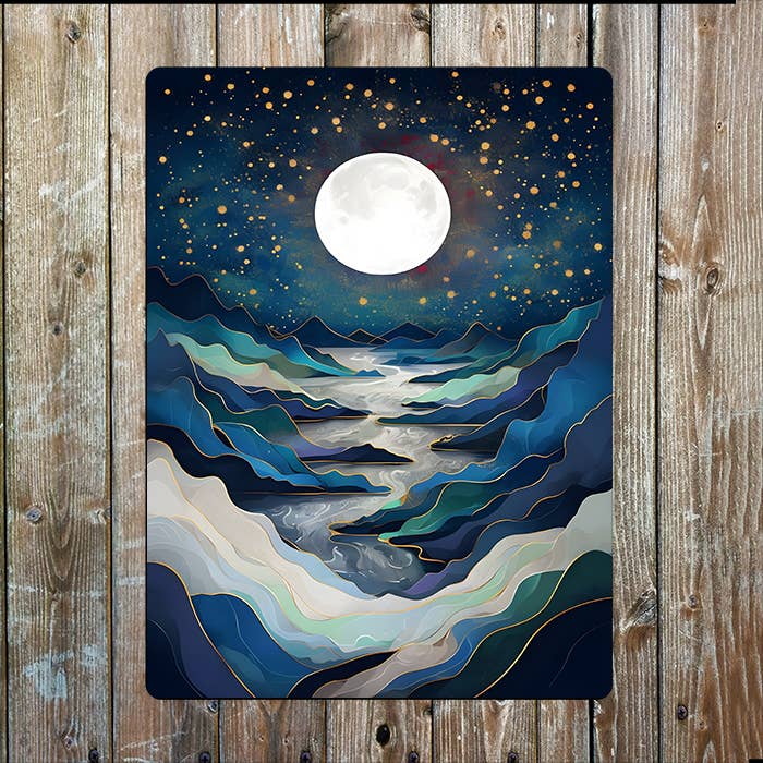 Abstract Nighttime Landscape Full Moon Metal Sign Plaque