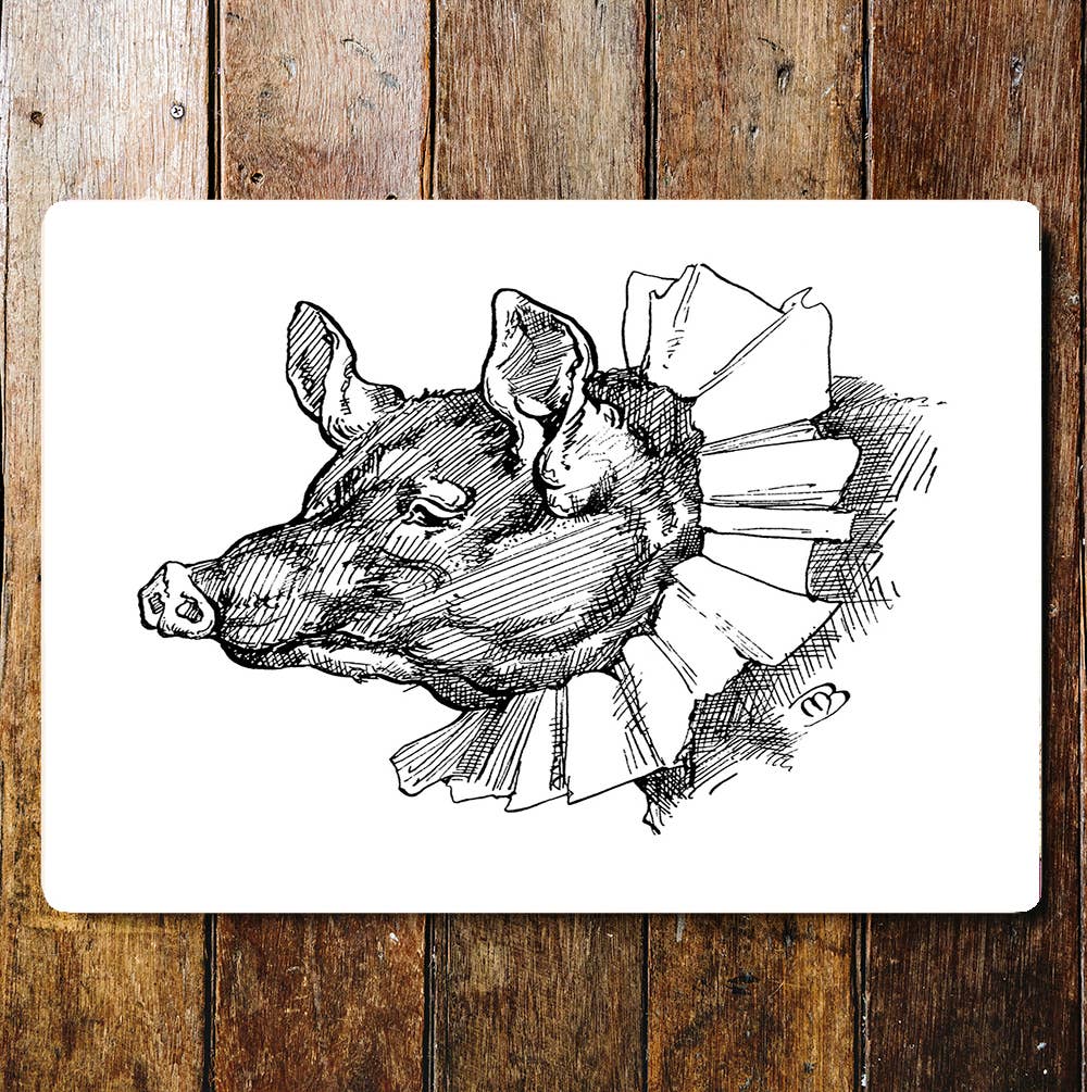 Pig black & white vintage sketch Metal Sign Plaque