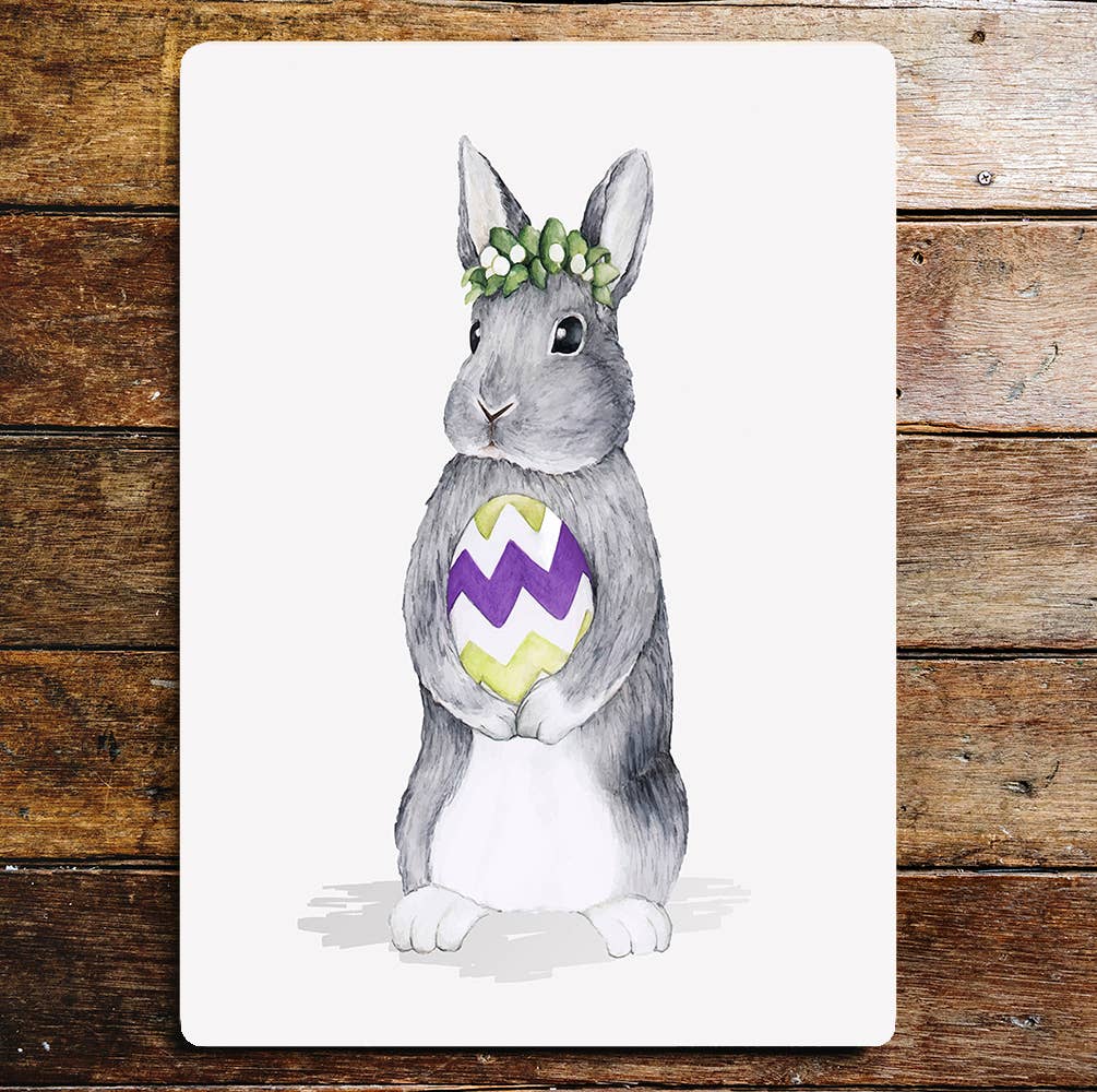 Grey Rabbit Easter Patterned Egg Flowers | Metal Sign Plaque