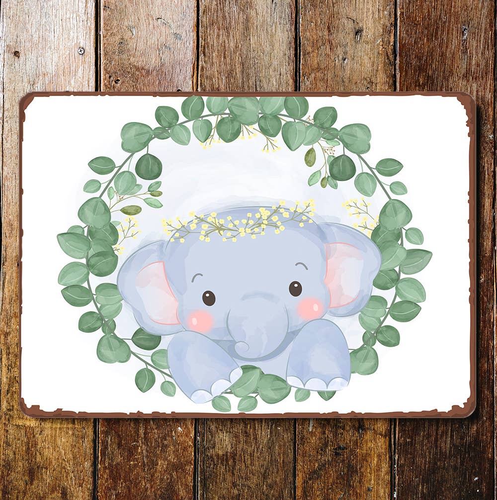 elephant watercolour baby nursery | Metal Wall Sign Plaque